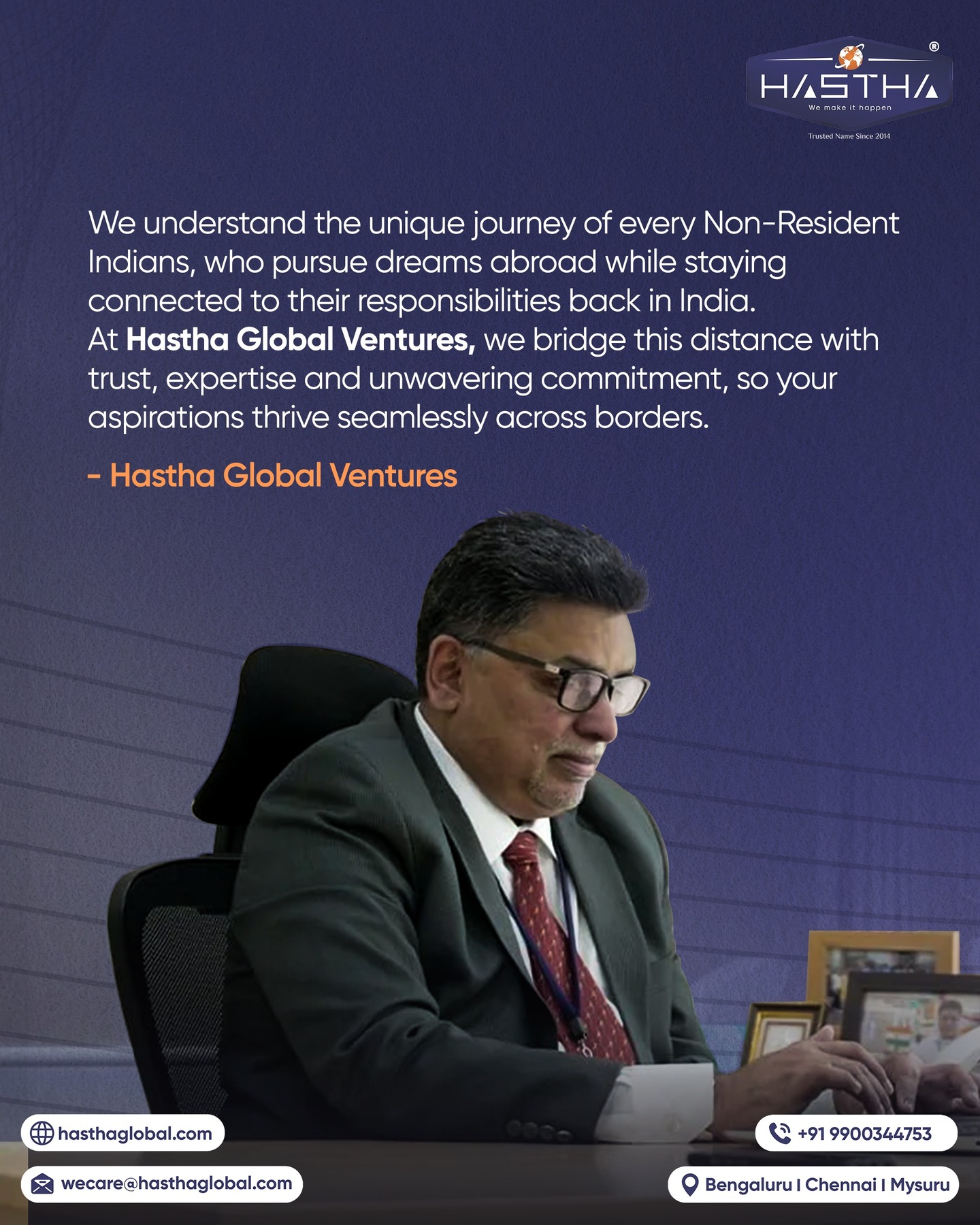 Every call home brings up what truly matters and what needs care in your absence. 

Hastha Global Ventures bridges that gap, ensuring distance never comes at the cost of connection.

[Hastha Global Ventures, Service Providers, Family Care, Facilities Management, Nri Indians, Nri Management]
