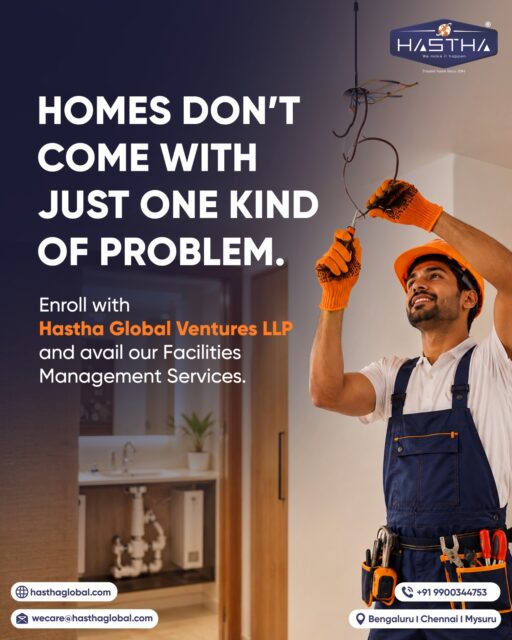 Keeping a home in good shape takes timely attention and dependable support. 

Hastha Global Ventures LLP helps you take care of everyday repair needs through facilities management services designed for convenience and ease.

Get in touch with us to know more.

[Hastha Global Ventures, LLP, Facilities Management Services, Service Provider, NRI, Repair]